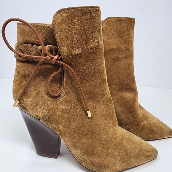 Tory Burch Lila Bow Scrunch Booties Brown Suede, Women's 5M - Picture 2 of 9